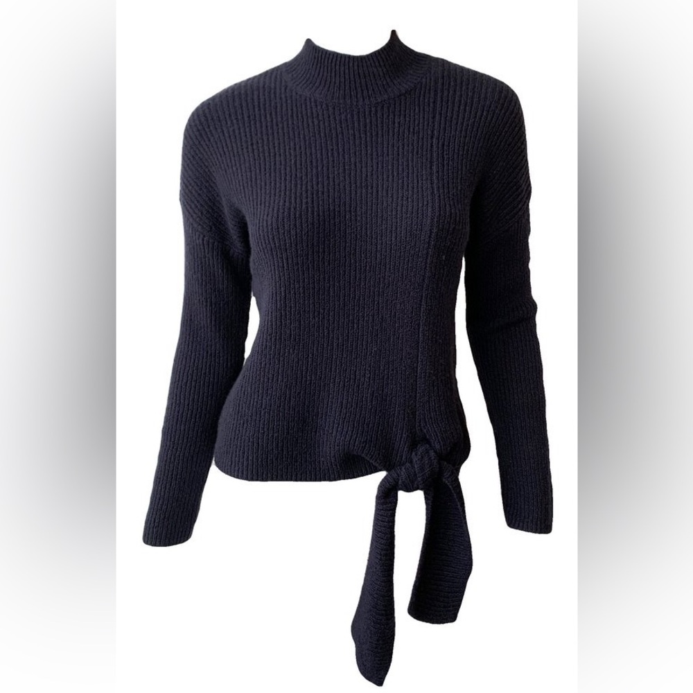 NAADAM Navy Tie-Front Mock Neck Sweater - XS